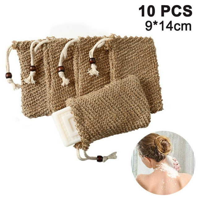 Paquete de 10 bolsas de jabón ideales para guardar restos de jabón, bolsas de jabón de fibra natural para hacer espuma y secar el jabón, bolsa de jabón orgánico con soporte para bolsa para ducha y