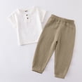 thumbnail image 2 of UngA Kids Baby Boys 2Pcs Summer Outfits Short Sleeve Henley T-Shirt Tops Elastic Waistband Pants Set Toddler Cotton Linen Spring Clothes (Brown,2-3 Years), 2 of 6