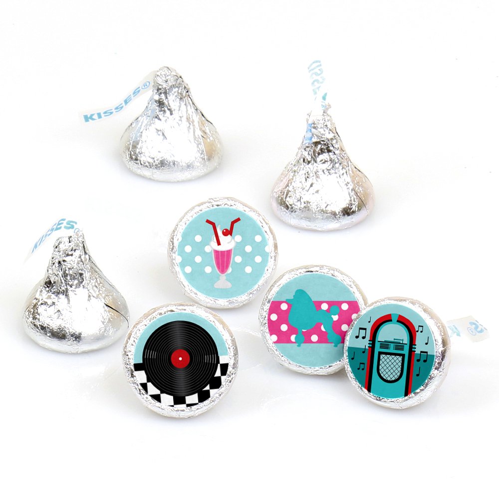50's Sock Hop - 1950s Rock N Roll Party Round Candy Sticker Favors - Labels Fit Hershey's Kisses ...