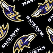 NFL Baltimore Ravens 58" 100% Polyester Fleece Sports Logo Fabric By the Yard, Black