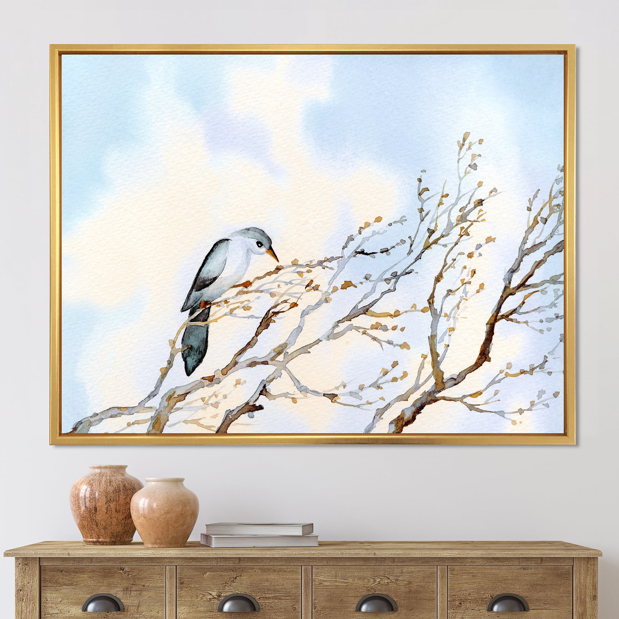 Big Old Barren Twig Yard 32 in x 24 in Framed Painting Canvas Art Print, by Designart