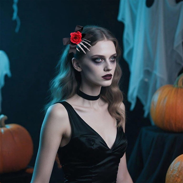 Gothic Halloween Accessories Set Black Lace Choker Skeleton Hand Hair Clip Amazon.com : WILLBOND 6 Pieces Skeleton Hands Bone Hair  main image 2