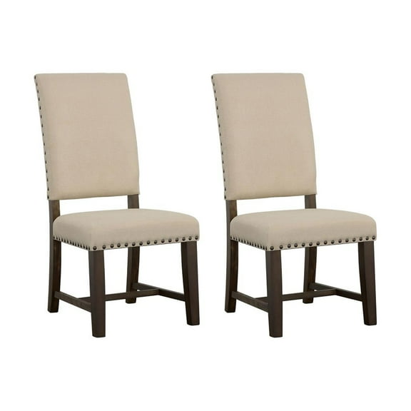 Set of 2 Fabric Upholstered Dining Chairs, Beige and Smokey Black
