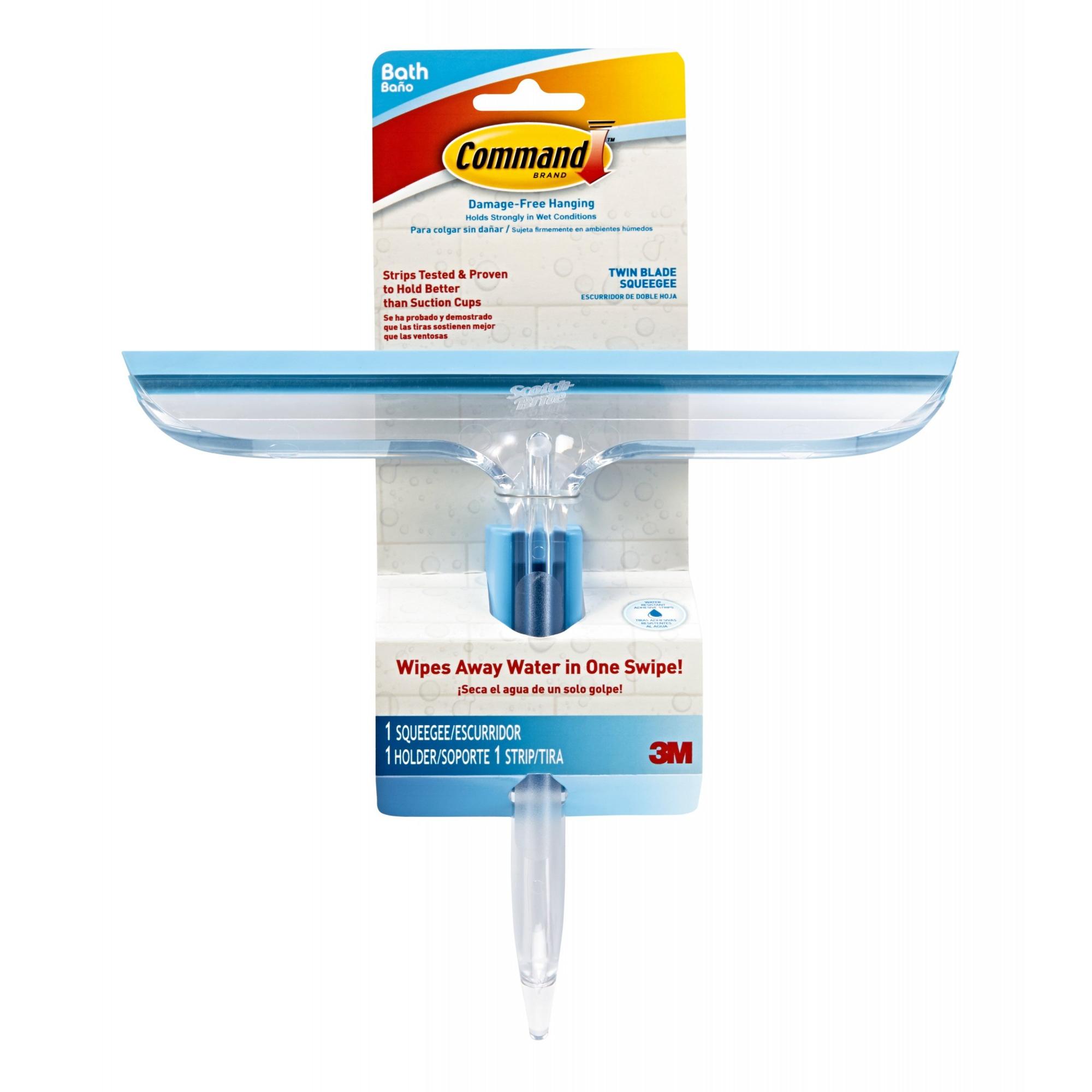 Command Bath Twin Blade Squeegee with Water-Resistant Strips, Bathroom Organization