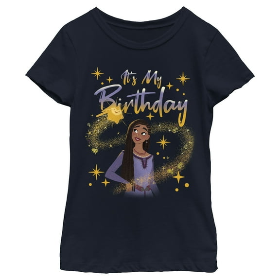 Girl's Disney Wish Asha It's My Birthday T-Shirt - Navy Blue - Large