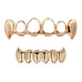thumbnail image 4 of Gold Color Plated Hip Hop Teeth Hollow Fang Top &amp; Solid Fangs Bottom Grillz Set Vampire Grills Sets BLD, 4 of 7