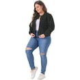 thumbnail image 3 of DARING DIVA Plus Size Long Sleeve Stand Collar Button Down Jacket 1X Black, 3 of 6