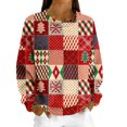 thumbnail image 2 of Women's Fleece Hoodie with Long Sleeve Round Neck, Casual Comfortable Loose-Fit Lightweight, Christmas Plaid Print for Vintage Sportswear,Vermilion,XL, 2 of 6