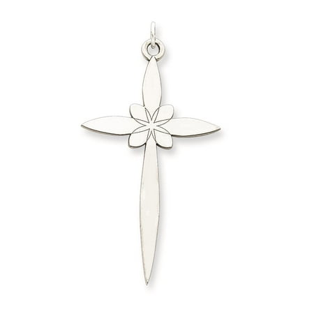 Sterling Silver Laser Etched Cross Charm Pendant 38mmx20mm