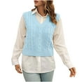 thumbnail image 2 of AGWOLF Vest Sweaters for Women Casual Solid Color Cable Knit Pullover Fall Crop V Neck Tops, 2 of 5