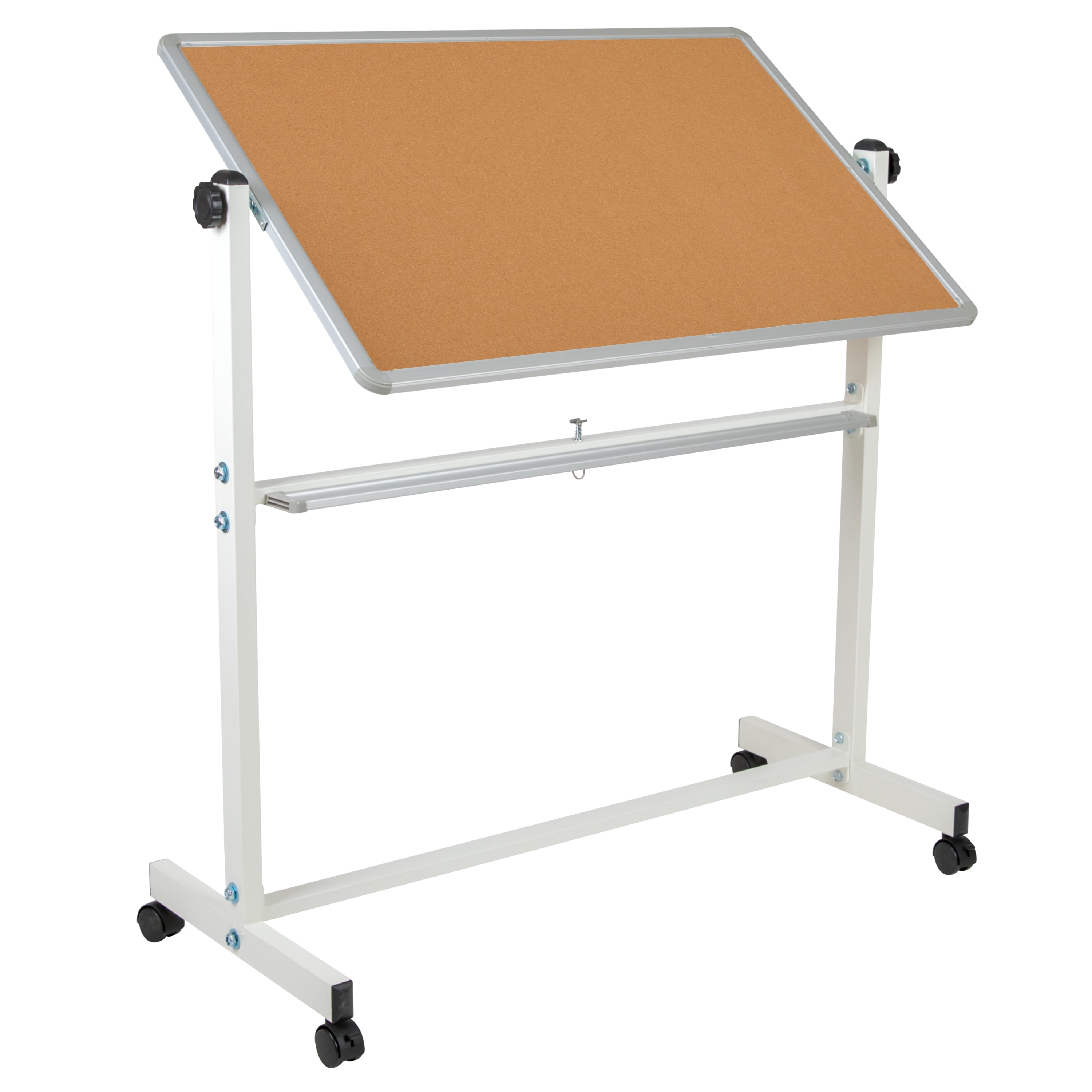 Flash Furniture HERCULES Series 45.25"W x 54.75"H Reversible Mobile Cork Bulletin Board and White Board with Pen Tray