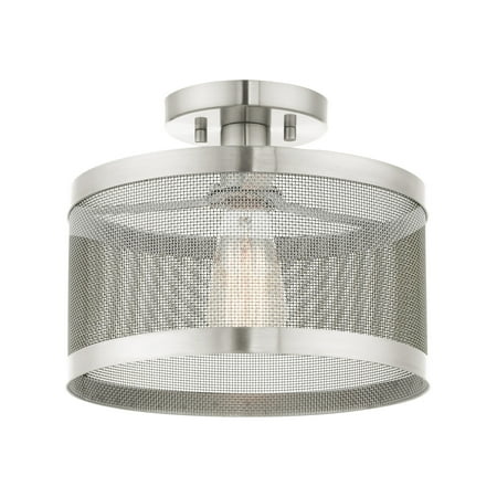 

Livex Lighting 46216 Industro 1 Light 11 Wide Semi-Flush Drum Ceiling Fixture - Nickel