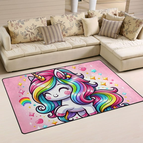 Cute Cartoon Rainbow Unicorn Area Floor Mats Non-Slip Rugs Soft Doormat 31 x 20 inch Carpet for Living Dining Room Bedroom Decorative