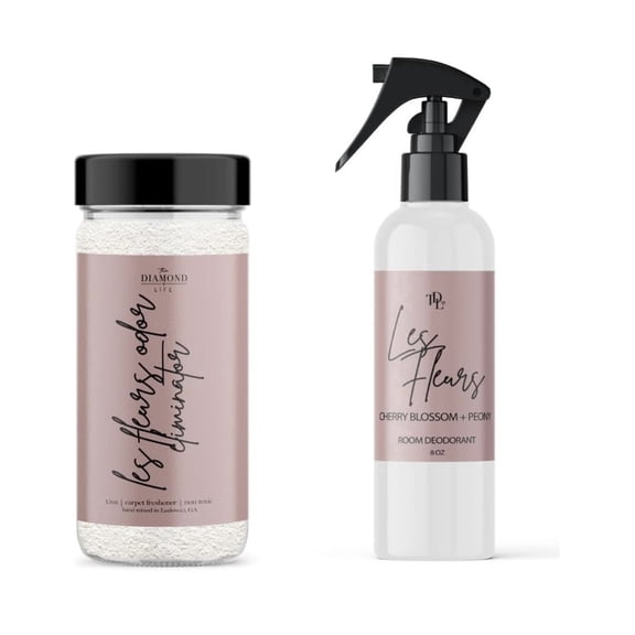The Diamond Life Home " Les Fleurs" Cherry Blossom & Pink Peony Carpet Powder for Vacuuming with Room Spray