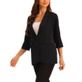 thumbnail image 4 of Blazer elástico de trabajo Inspire Chic para mujer, chaqueta de traje casual elegante con cuello de solapa, negra, talla XS, 4 of 6