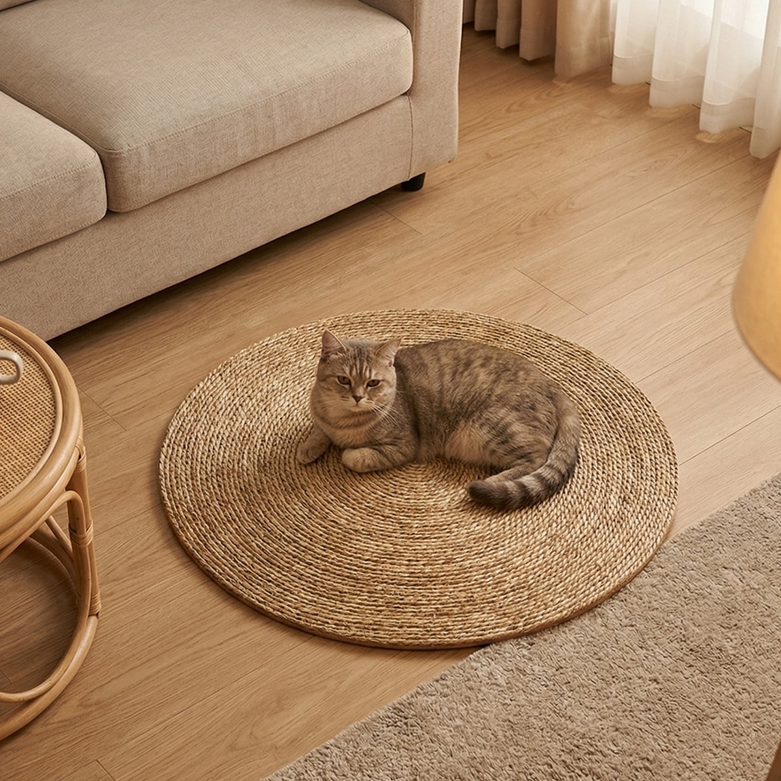 Cat Scratcher Mat, Natural Straw Weaving Cat Scratch Pad, 15.74 in Round Horizontal Floor Cat Scratching Pads for Indoor Cats, Cat Furniture Protector for Wall, Couch, Carpets, Sofas(1pc, S)