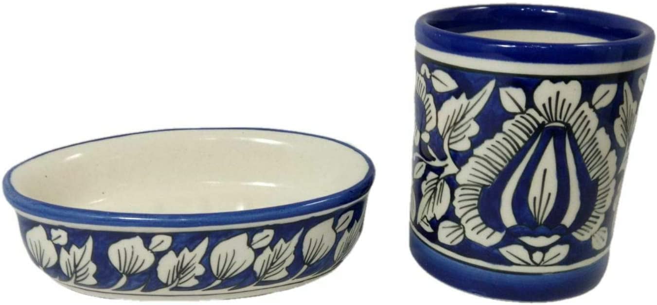 India Meets India Handicraft Ceramic Soap Dish and Toothbrush Holder