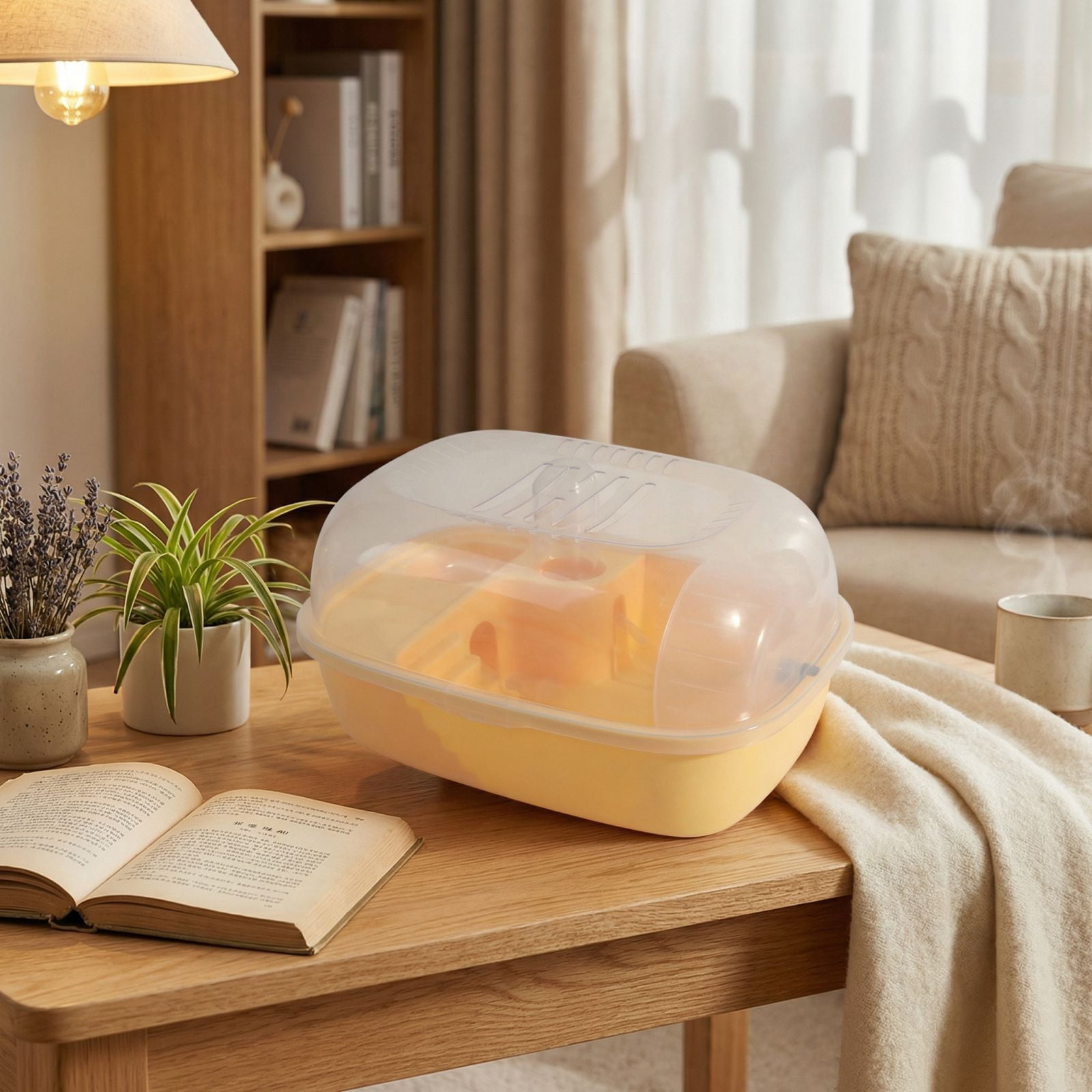 Hamster Cage, Transparent Hamster Habitat with Escape - Proof Design in Yellow, for Small Pets Like Hamsters, Gerbils, Mice