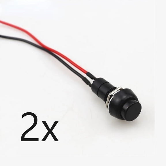 2x Black Round Circle ON/OFF Locking Push Button Switch Pre-attached Wire 1/2"