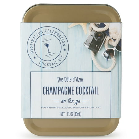 Thoughtfully Gifts, Champagne Cocktail Mixer Travel Tin Gift Set, Includes Peach Bellini Cocktail Mixer, Jigger, Bar Spoon and Recipe Card (Contains NO Alcohol)