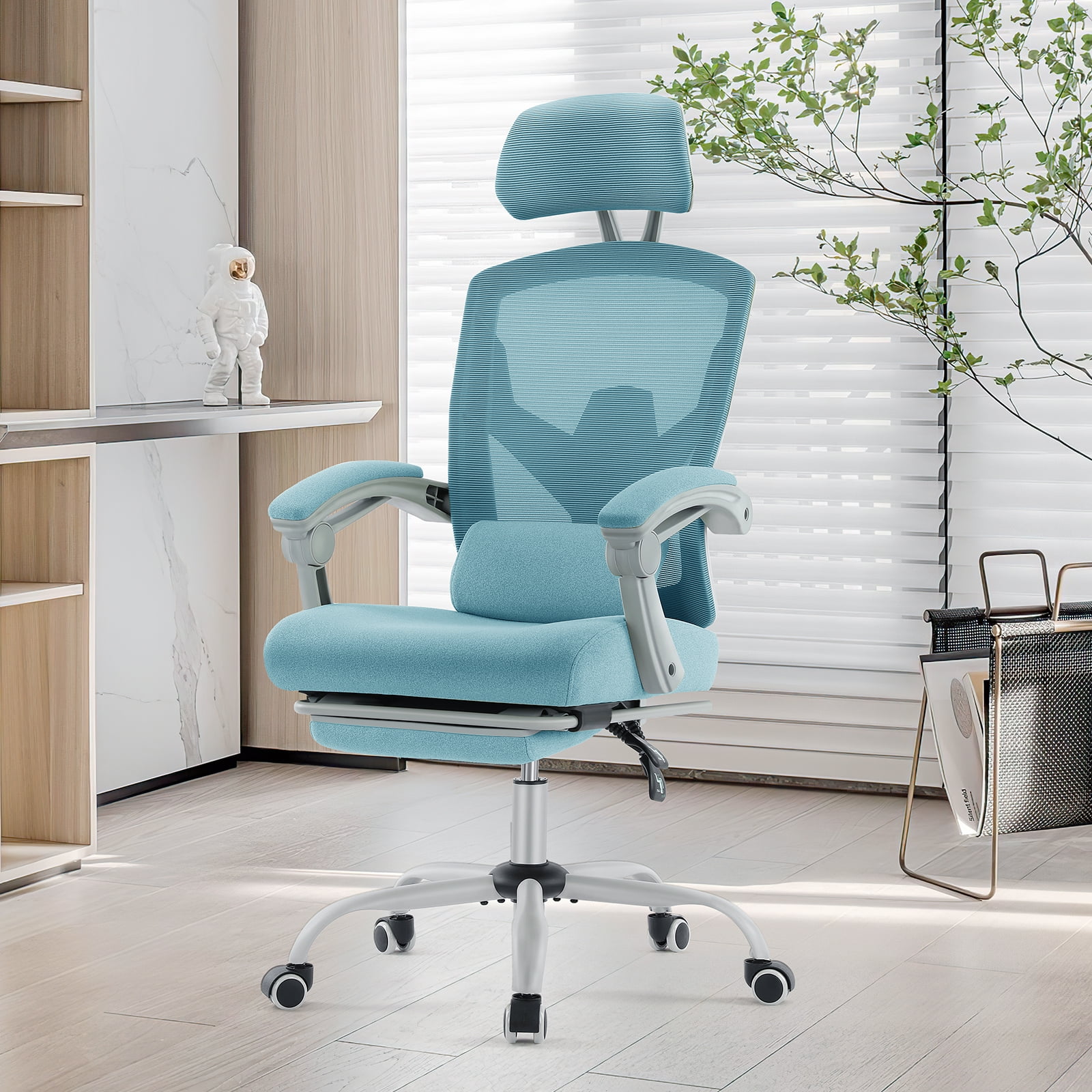 CONCETTA Ergonomic High-Back Mesh Office Chair with Footrest, Headrest, Lumbar Support, and Armrests, Reclining Computer Desk Chair on Wheels for Home Office Tasks, Blue