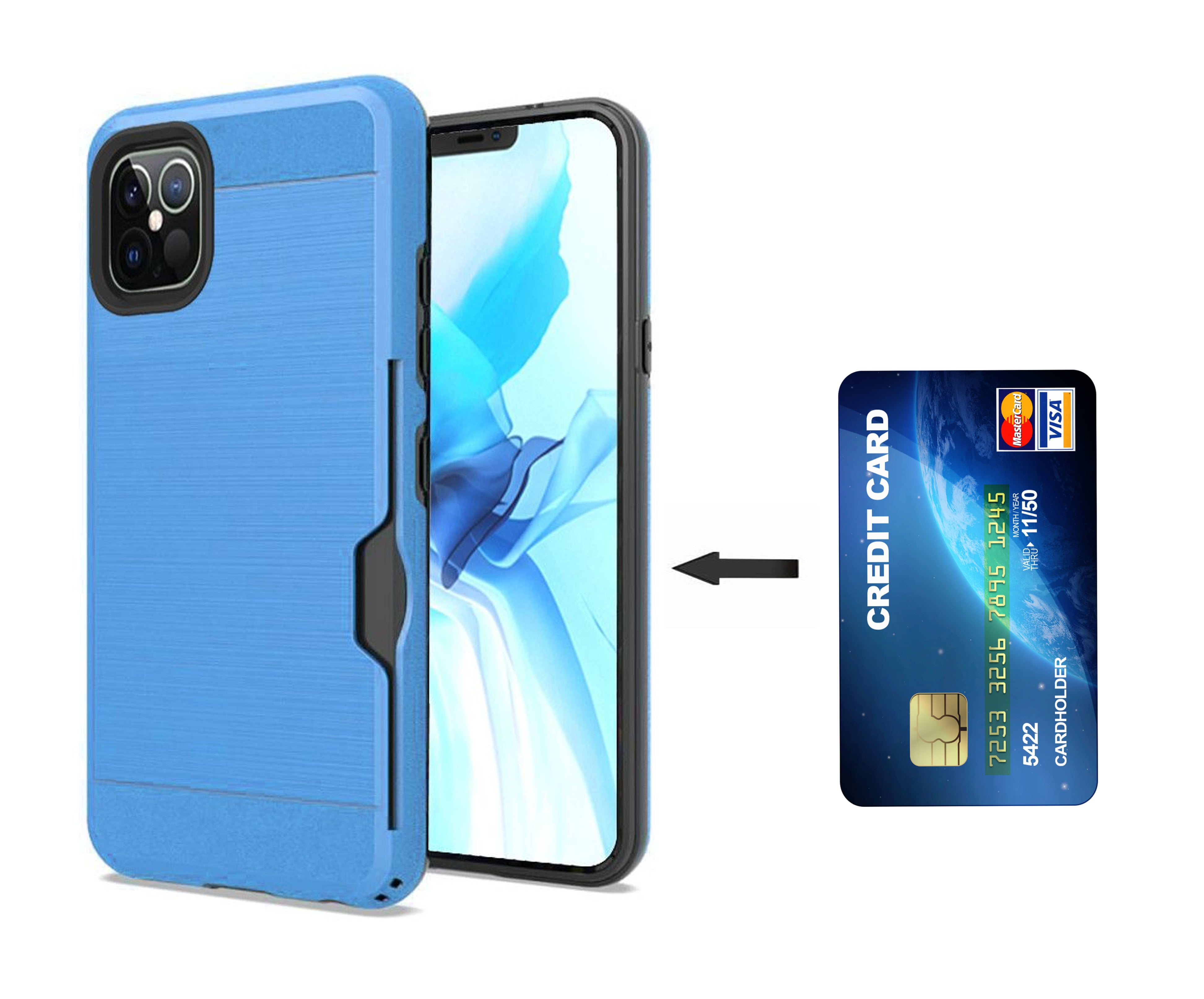 Apple Iphone 12 Pro Max 6 7 Phone Wallet Case Credit Card Holder Slot Brushed Texture Hybrid Armor Slim Cover For Iphone 12 Pro Max By Xp Blue Walmart Com
