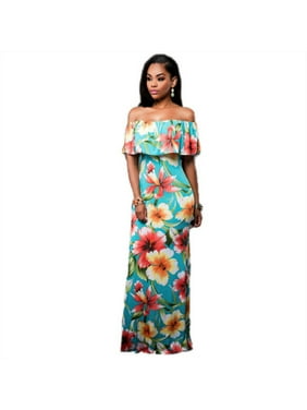 Women Boho Floral Off Shoulder Maxi Dress Cocktail Party Summer Beach Sundress Flower Casual