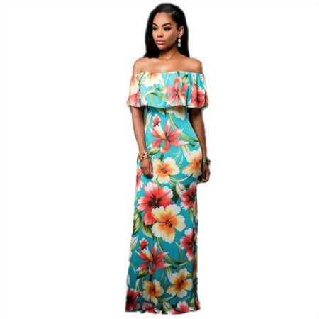 Women Boho Floral Off Shoulder Maxi Dress Cocktail Party Summer Beach Sundress Flower (Best Party Wear Dresses)