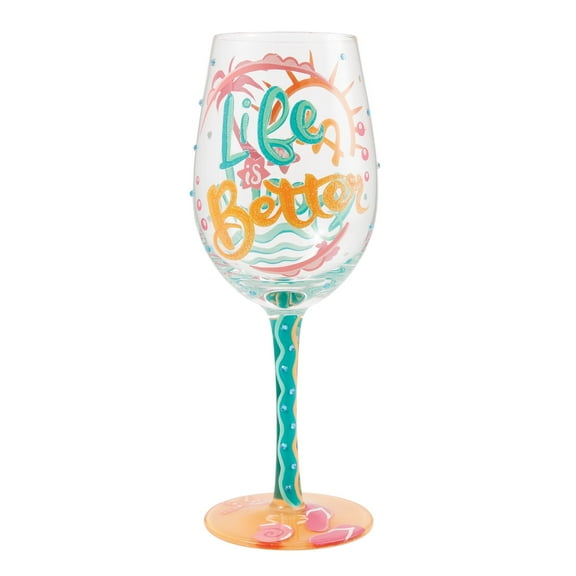 Lolita Life At The Beach Hand Painted Multicolor Wine Glass, 15 fl oz