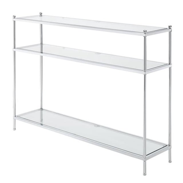 Pemberly Row Table Console Moderne à 3 Niveaux en Verre Clair et Chrome