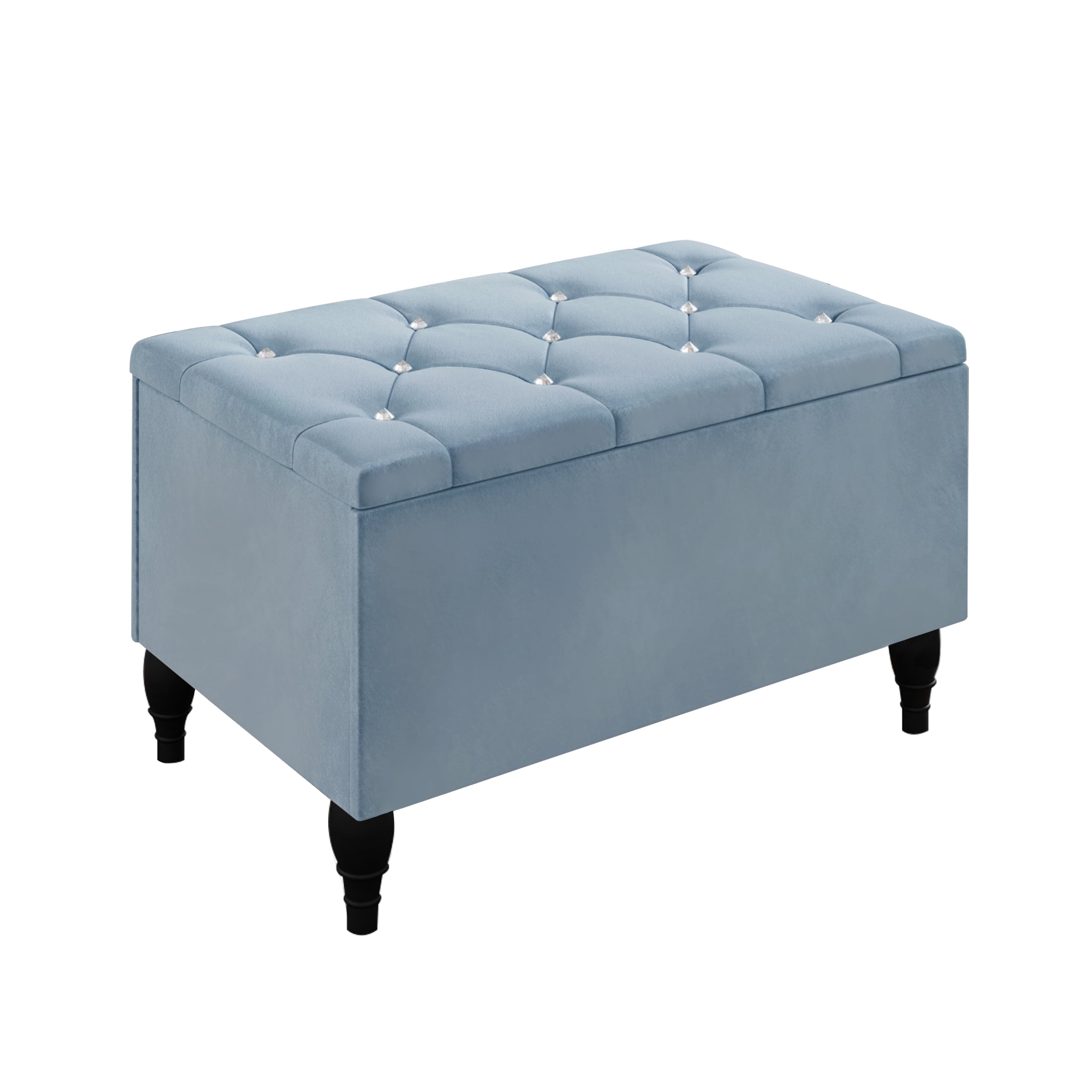 Castle Place Button Tufted Wingback Velvet Upholstered Bed with Storage Bench, Light Blue, King