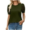thumbnail image 2 of Sevevn Women's Fashion Solid Color Round-Neck Short Sleeve Round-Neck Blouses Army Green XL End of Year Clearance, 2 of 7