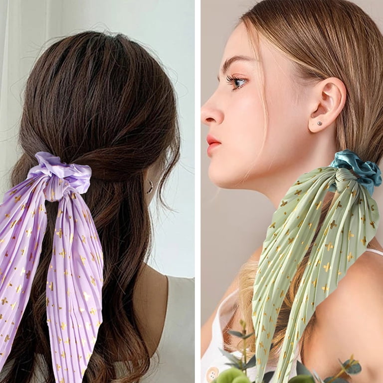 DUAIU 6-Pack Bow Hair Scrunchies - Glitter Satin Ribbon Hair  display picture 1