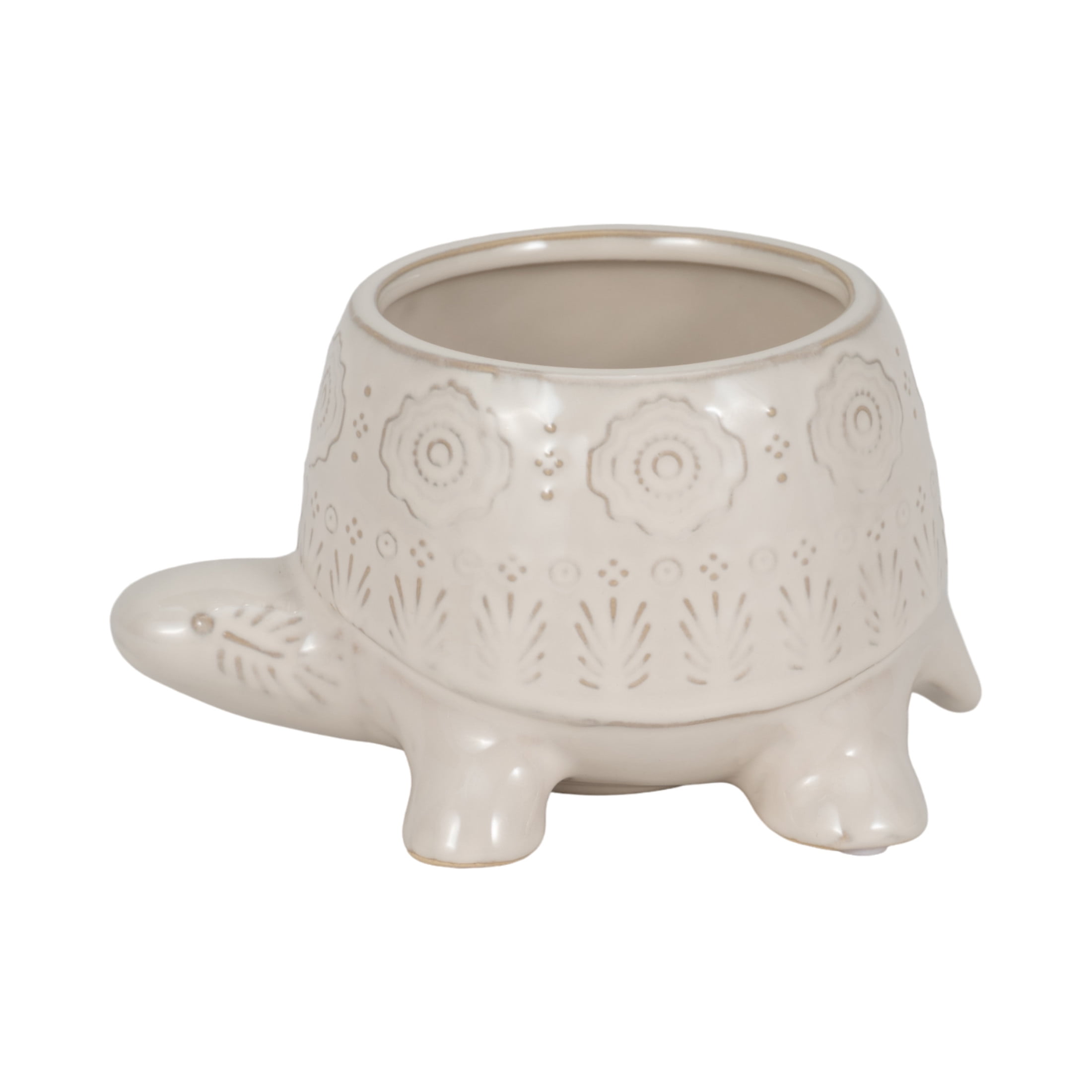 Turtle Shaped Ceramic Flower Pots for Home Decor - Sculptural Planters and Pots for Plants with Textured Detail - Decorative Accent Planters for Indoor Plants and Outdoor Placement - 4", White