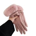 thumbnail image 4 of Guantes de invierno para mujer con forro polar grueso, lindos, a prueba de viento, de felpa de terciopelo, guantes de piel de conejo para montar y conducir, cálidos con pantalla táctil, 4 of 4
