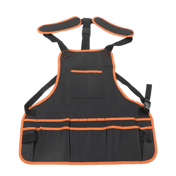 Delantal para herramientas con múltiples bolsillos, tela Oxford impermeable a prueba de aceite, delantal para herramientas de trabajo de jardín ajustable para cocinar carpintería, ribete naranja