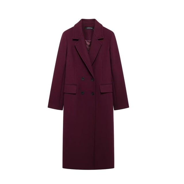 Lovzfmll Women's Wool Overcoat, Fashion Pocket Button Mid Long Style Wine, M