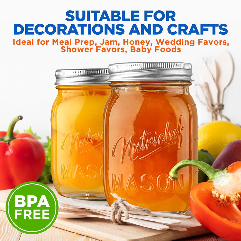 Nutrichef 4 Pcs. Glass Mason Jars With Regular Lids And Bands, Diy Magnetic  Spice Jars, Ideal For Meal Prep, Jam, Honey, Wedding Favors, And More :  Target