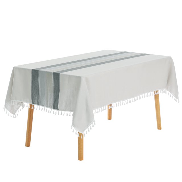 REGALWOVEN Rustic Tablecloth Cotton Linen Waterproof Table Cover with Tassels Grey 55"x87"