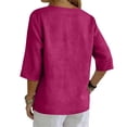 thumbnail image 7 of Nestiefly 3/4 Length Sleeve Womens Tops Cotton Linen V Neck T-Shirts Summer Casual Solid Three Quarter Sleeve Tops Hot Pink XL, 7 of 7