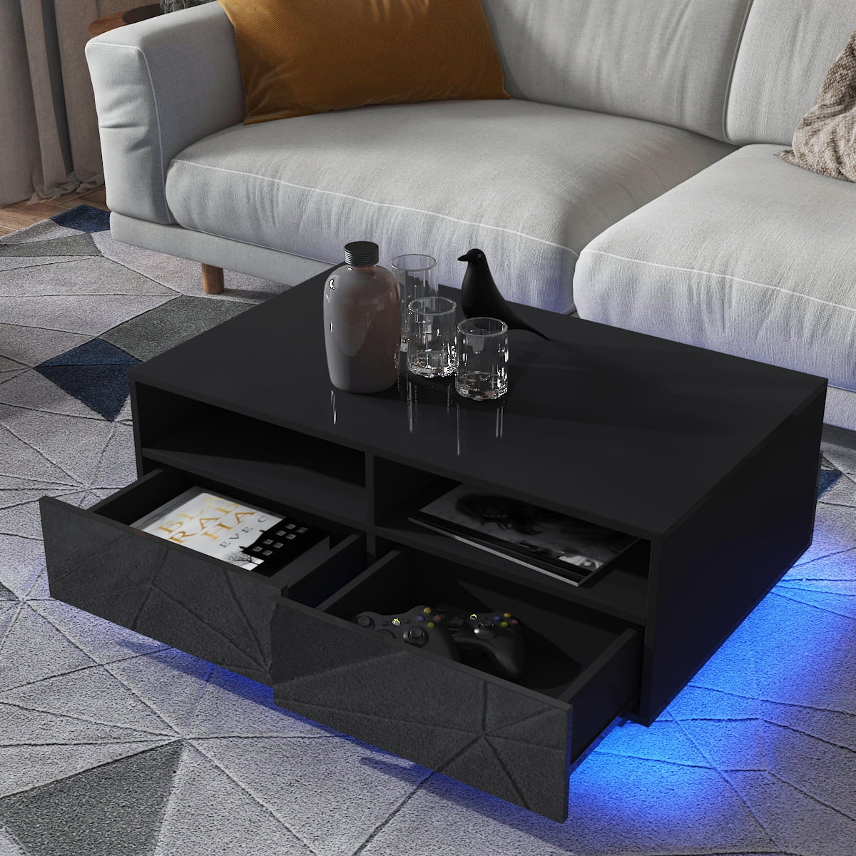 High Gloss Coffee Table LED Coffee Centre Table with Storage
