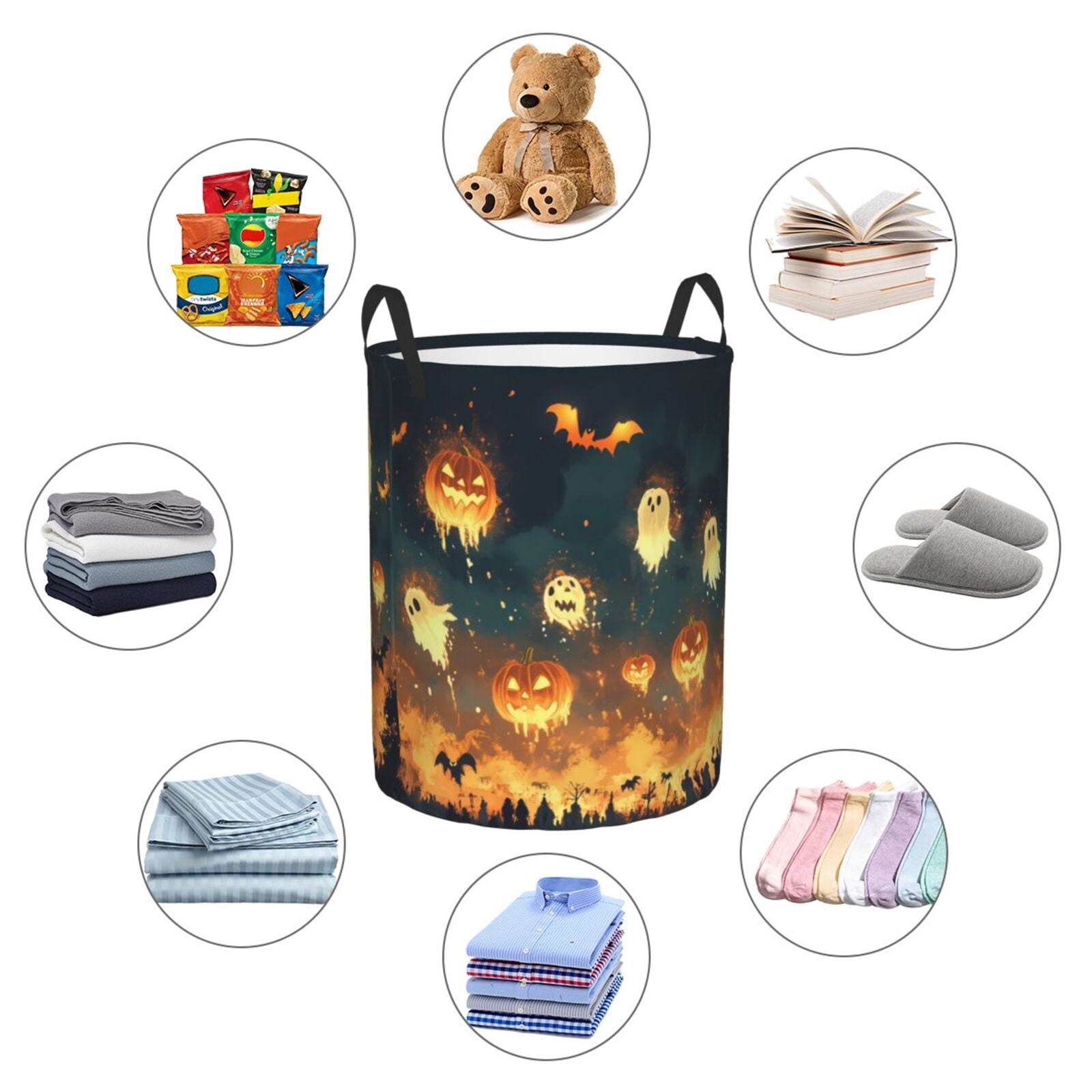 Large Laundry Basket with Handles - Halloween Pumpkin Ghost Flying Kids Baby Dirty Clothes Laundry Hamper for Bedroom Aesthetic
