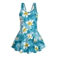 thumbnail image 4 of COEQINE Swim Dress for Girls with Built-in Liner & Flowy Skirt, Scoop U-Neck V-Back Playful Tankini Style Swimsuit for 3-4 Year Olds, Polyester Spandex Blend, Hawaiian Plumeria Sea, 4 of 8