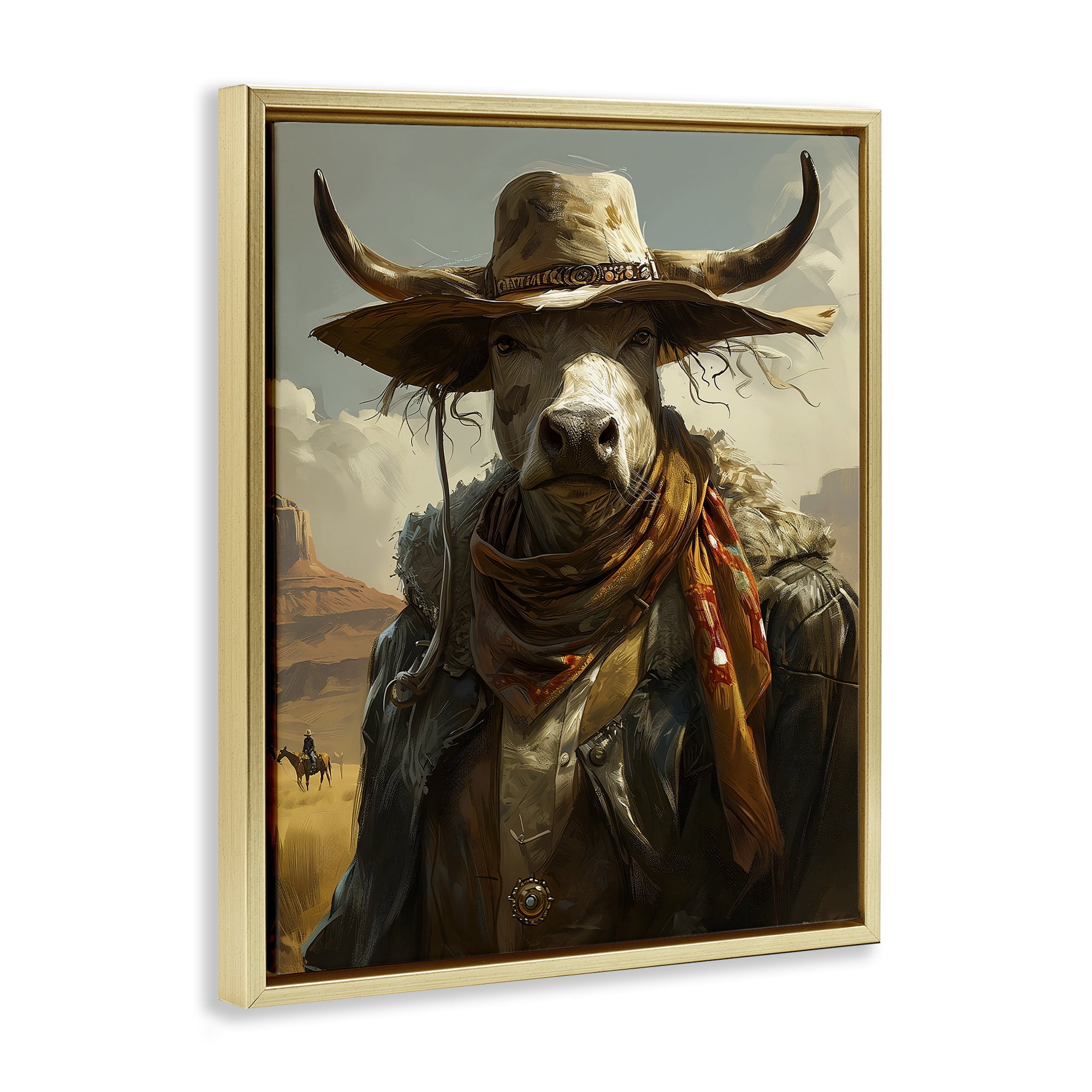 Stupell Industries Rustic Cattle Cowboy Novelty Painting Gold Floater Framed Canvas Art Print Wall Art, 25 x 31