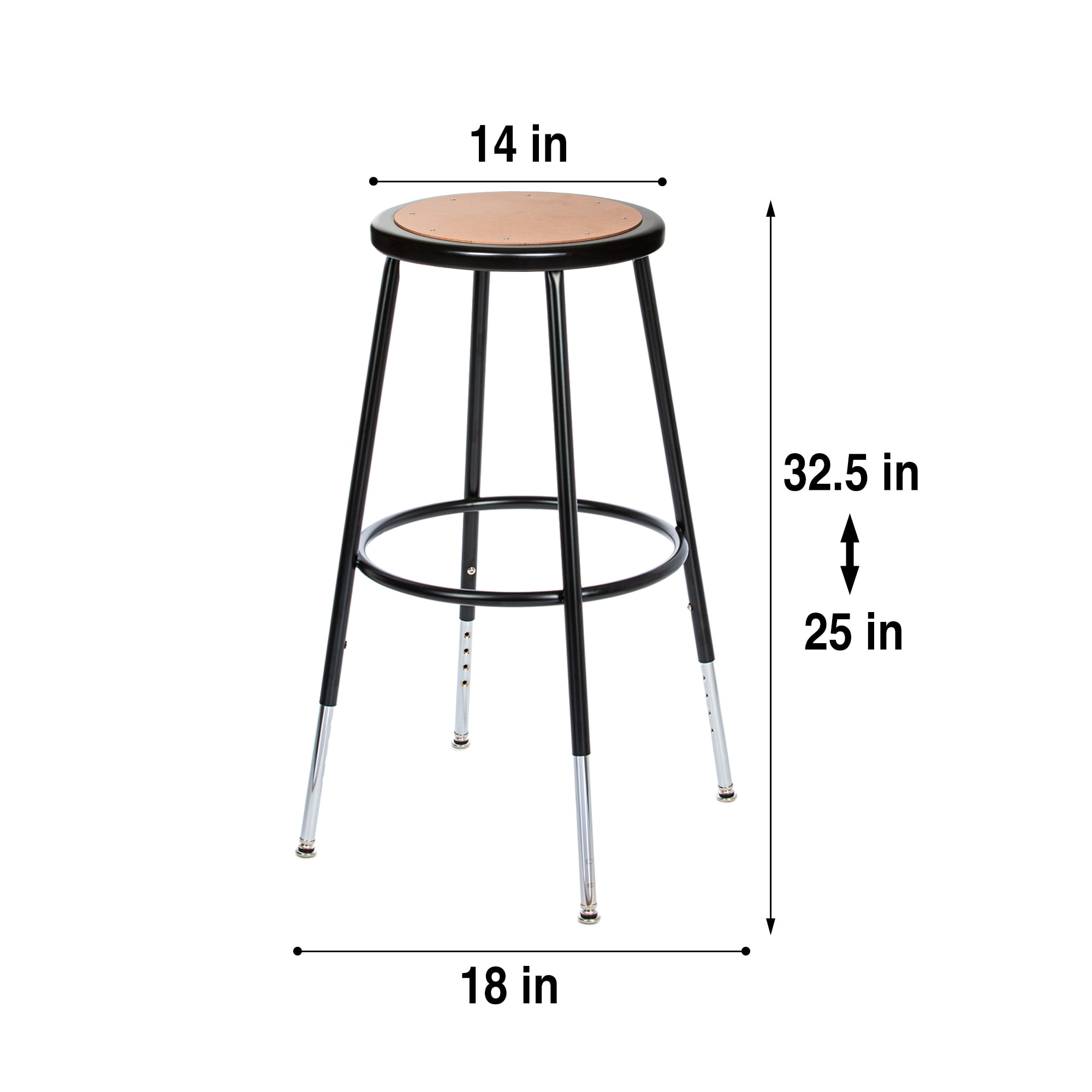 Hampden Furnishings Flynn Collection 25"-33" Adjustable, Masonite/Steel Stool, Black, 2 PK