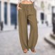 thumbnail image 4 of Pantalones Largos De Mujer Pantalones de lino y algodón con bolsillos Estilo bohemio Traje diario (Marrón claro XL) Ygjytge para Mujer Marrón claro T L, 4 of 7