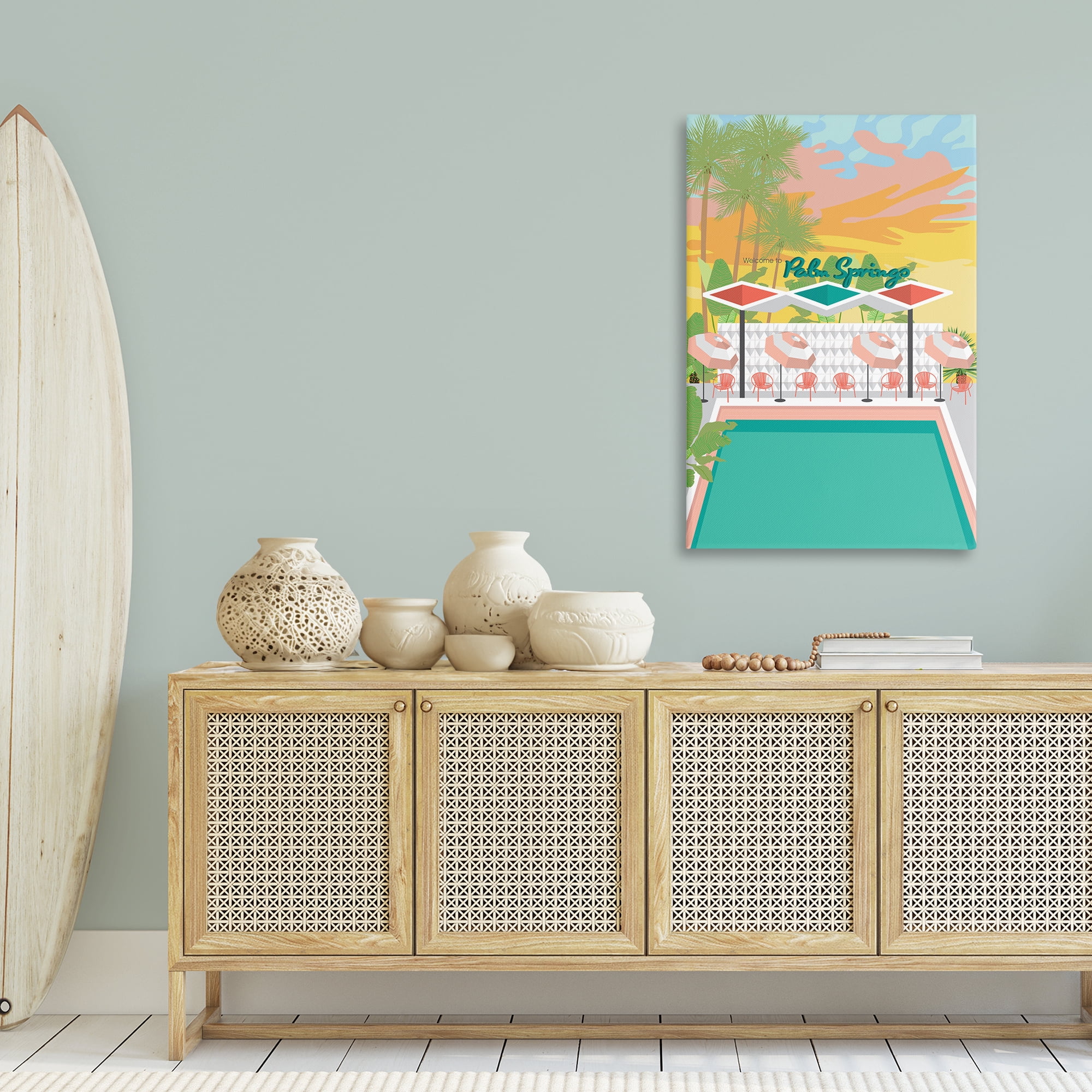 Stupell Industries Palm Springs Pool Time Landscape & Nature Painting Wrapped Canvas Art Print Wall Art, 30 x 45