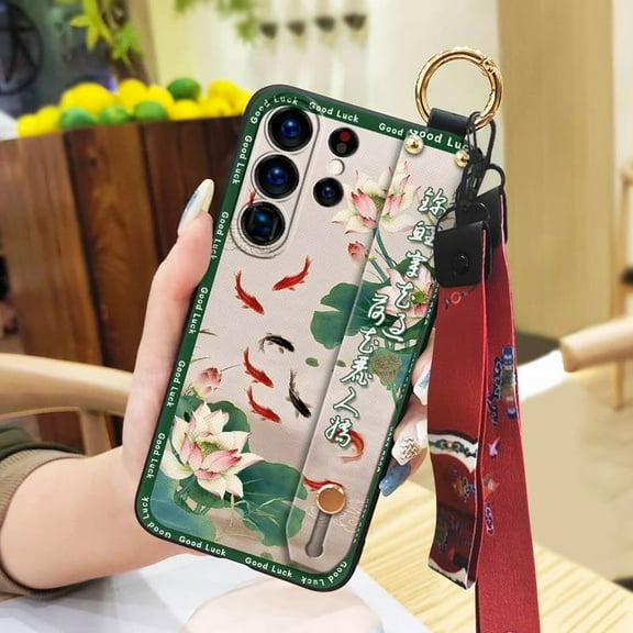 LYM-Phone Case For Samsung Galaxy S25 Ultra, Anti-knock Ring Elderly lady Anti-dust Durable Phone Holder Lanyard Protective Kickstand Dirt-resistant Fashion Soft case Chinese style