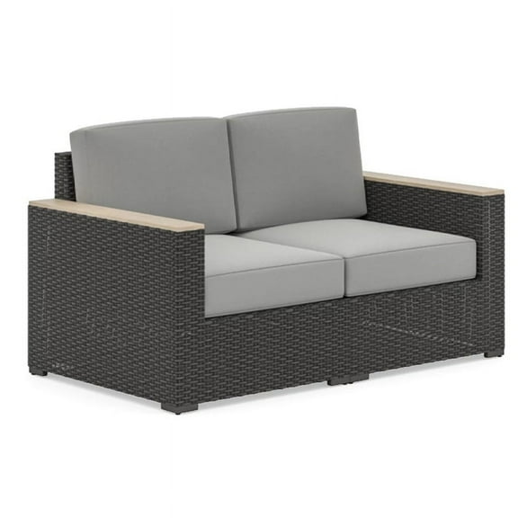 Pemberly Row Contemporary Brown Rattan Outdoor Loveseat