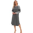 thumbnail image 2 of Women Long Sleeve Nightgown Loose Fit Sleepshirt Spring Fall Calf-Length Soft House Dress Round Neck Comfy Sleepwear Loungewear, Gray S-3XL, 2 of 9